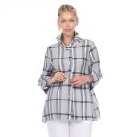 Check Print Crinkle Cotton Shirt in Blue/White - 2417CK
