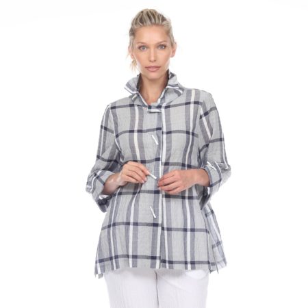 Check Print Crinkle Cotton Shirt in Blue/White - 2417CK