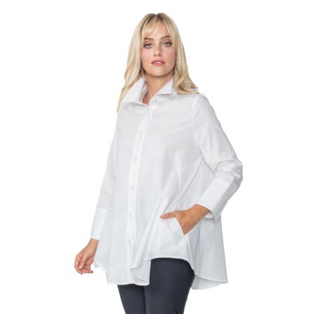 High-Low Shirt w/Pockets in White - 3778B-WT