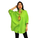 Dilemma Fashions Cotton Button Front Big Shirt in Lime - GDB-527-LIME