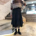 Long-Tulle-Midi-Skirts-Womens-2023-Autumn-Elastic-High-Waist-Mesh-Tutu-Pleated-Skirts-Female-Black