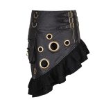 PUNK-RAVE-Steampunk-Flounce-Kilt-Texture-Coarse-grain-PU-Leather-Symmetrical-Skirt-Rock-Vintage-Knee-Length
