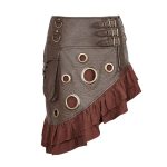 PUNK-RAVE-Steampunk-Flounce-Kilt-Texture-Coarse-grain-PU-Leather-Symmetrical-Skirt-Rock-Vintage-Knee-Length
