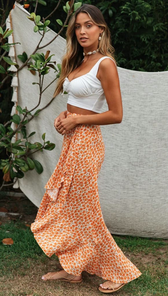 Women Boho Floral Jersey Gypsy High Waist Long Skirt Ladies Summer Beach Holiday Casual Ruffle Wrap Sundress